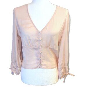 American Eagle | Corset Style Satin Blouse w/ Cinched Cuff Bow Sleeves | Medium